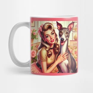 Greyhound Dog and Beautiful Woman Vintage Retro Mug